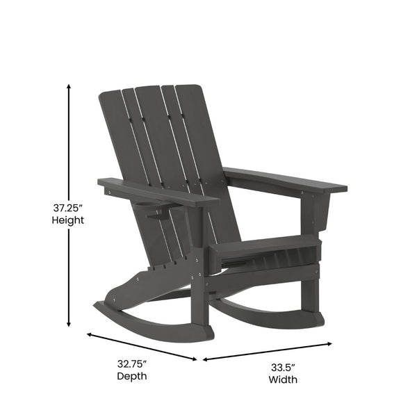 English Elm Halifax Adirondack Rocking Chair - Weather-Resistant Comfort with Integrated Cup Holder for Relaxation Gray LE-HMP-1045-31-GY-GG