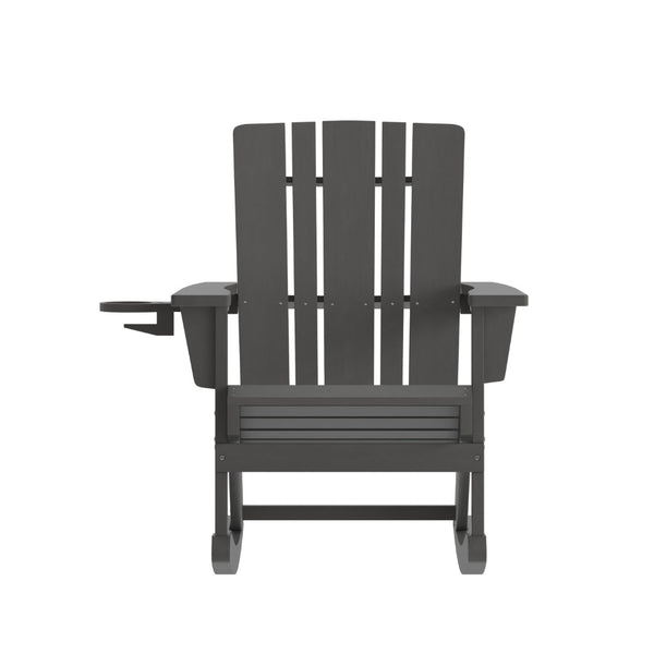 English Elm Halifax Adirondack Rocking Chair - Weather-Resistant Comfort with Integrated Cup Holder for Relaxation Gray LE-HMP-1045-31-GY-GG