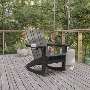 English Elm Halifax Adirondack Rocking Chair - Weather-Resistant Comfort with Integrated Cup Holder for Relaxation Gray LE-HMP-1045-31-GY-GG