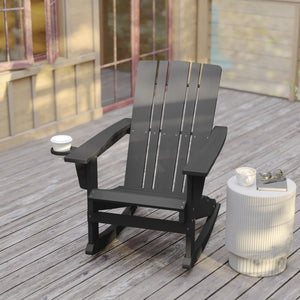 English Elm Halifax Adirondack Rocking Chair - Weather-Resistant Comfort with Integrated Cup Holder for Relaxation Gray LE-HMP-1045-31-GY-GG