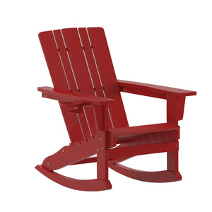 English Elm Halifax Adirondack Rocking Chair - Weather-Resistant Comfort with Integrated Cup Holder for Relaxation Red LE-HMP-1045-31-RD-GG