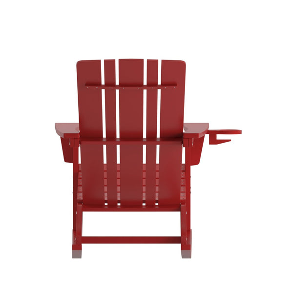 English Elm Halifax Adirondack Rocking Chair - Weather-Resistant Comfort with Integrated Cup Holder for Relaxation Red LE-HMP-1045-31-RD-GG