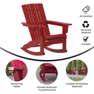 English Elm Halifax Adirondack Rocking Chair - Weather-Resistant Comfort with Integrated Cup Holder for Relaxation Red LE-HMP-1045-31-RD-GG