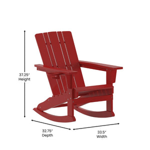 English Elm Halifax Adirondack Rocking Chair - Weather-Resistant Comfort with Integrated Cup Holder for Relaxation Red LE-HMP-1045-31-RD-GG