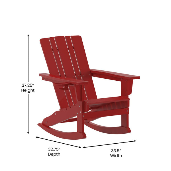 English Elm Halifax Adirondack Rocking Chair - Weather-Resistant Comfort with Integrated Cup Holder for Relaxation Red LE-HMP-1045-31-RD-GG