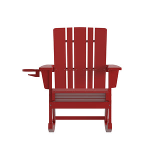 English Elm Halifax Adirondack Rocking Chair - Weather-Resistant Comfort with Integrated Cup Holder for Relaxation Red LE-HMP-1045-31-RD-GG