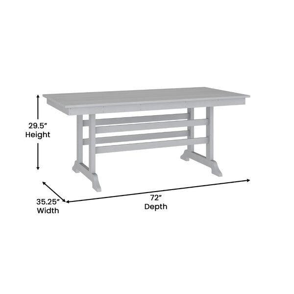 English Elm Abraham Commercial-Grade 72" Rectangle Recycled HDPE Adirondack Dining Table for Year-Round Use Gray LE-HMP-158-01-GRY-GG