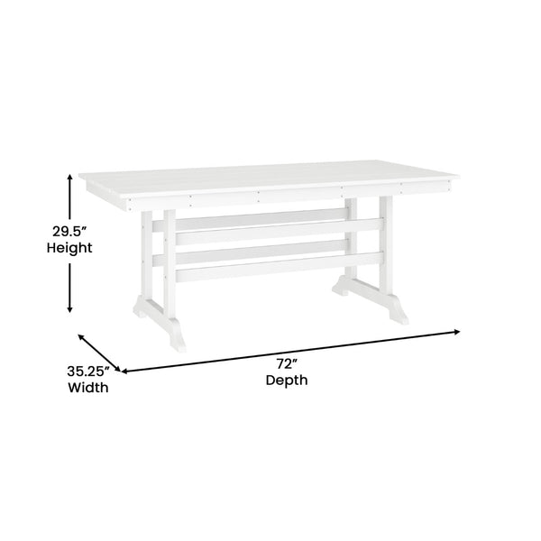 English Elm Abraham Commercial-Grade 72" Rectangle Recycled HDPE Adirondack Dining Table for Year-Round Use White LE-HMP-158-01-WHT-GG