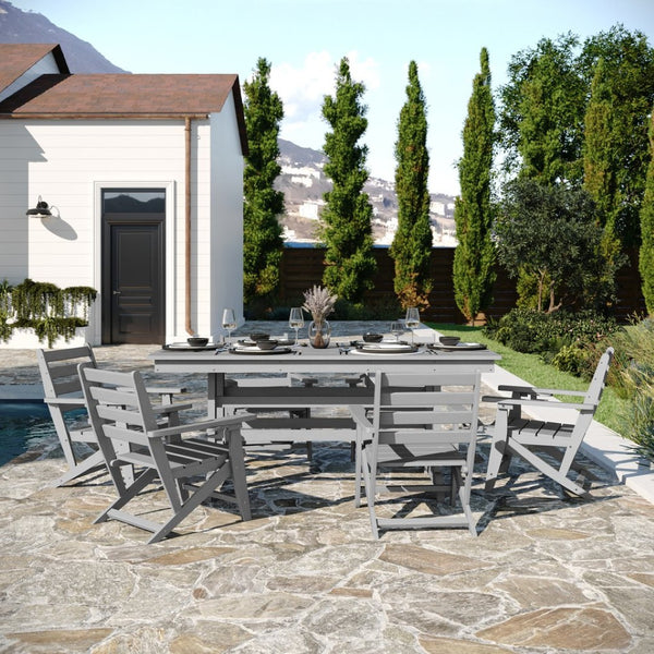 English Elm Tolleson Commercial 7-Piece Adirondack Dining Set for Indoor/Outdoor Use - Durable & Stylish Comfort Gray LE-HMP-158-2037-GRY-GG