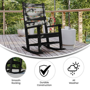 English Elm Manchester Contemporary Rocking Chair - All-Weather HDPE Rocker for Stylish Indoor/Outdoor Relaxation Black LE-HMP-2002-110-BK-GG