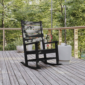 English Elm Manchester Contemporary Rocking Chair - All-Weather HDPE Rocker for Stylish Indoor/Outdoor Relaxation Black LE-HMP-2002-110-BK-GG