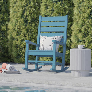 English Elm Manchester Contemporary Rocking Chair - All-Weather HDPE Rocker for Stylish Indoor/Outdoor Relaxation Blue LE-HMP-2002-110-BL-GG