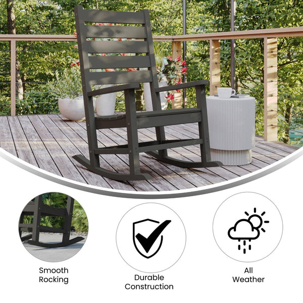English Elm Manchester Contemporary Rocking Chair - All-Weather HDPE Rocker for Stylish Indoor/Outdoor Relaxation Gray LE-HMP-2002-110-GY-GG