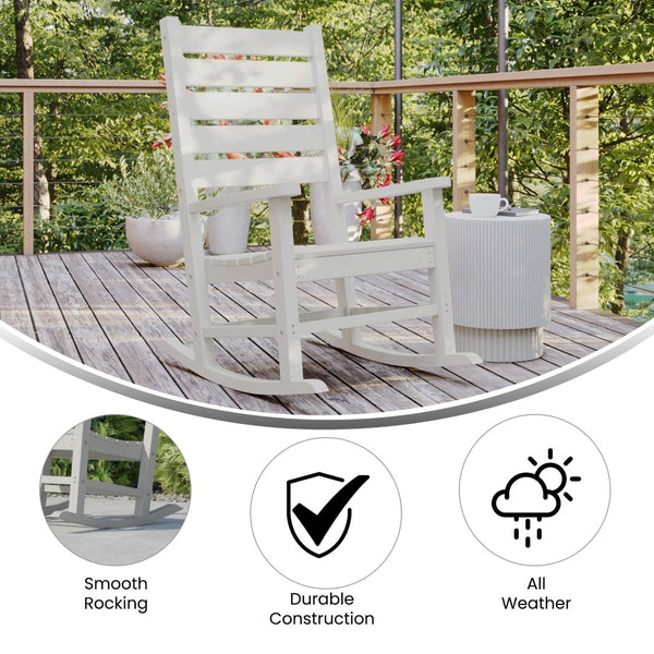 English Elm Manchester Contemporary Rocking Chair - All-Weather HDPE Rocker for Stylish Indoor/Outdoor Relaxation White LE-HMP-2002-110-WT-GG