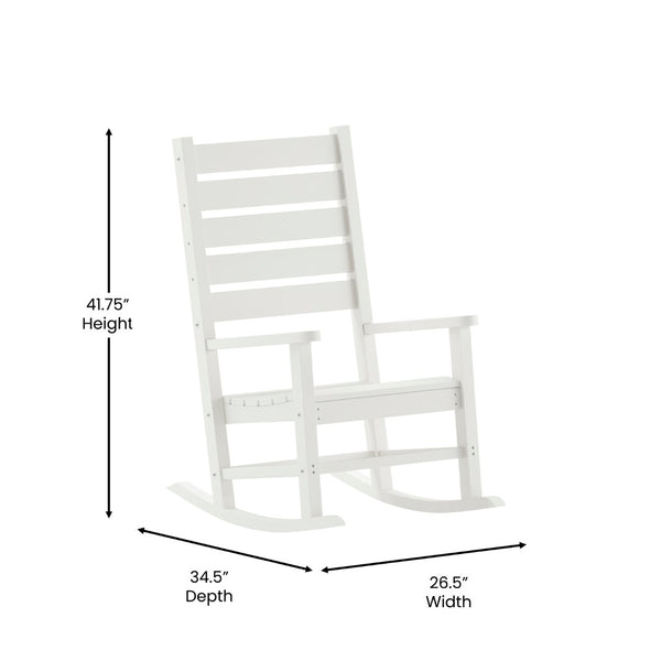 English Elm Manchester Contemporary Rocking Chair - All-Weather HDPE Rocker for Stylish Indoor/Outdoor Relaxation White LE-HMP-2002-110-WT-GG