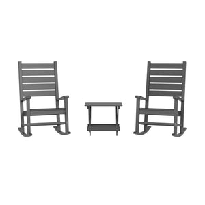 English Elm Manchester Commercial Grade 3-Piece Indoor/Outdoor Set with Durable Rocking Chairs & Table Gray LE-HMP-2002-2-T1620H-GY-GG