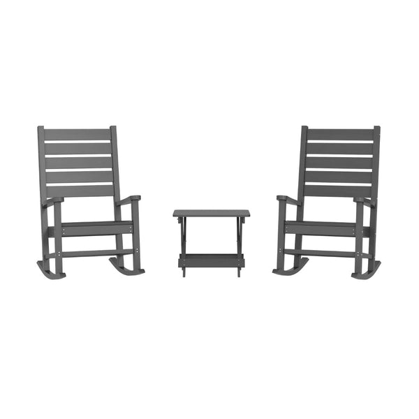 English Elm Manchester Commercial Grade 3-Piece Indoor/Outdoor Set with Durable Rocking Chairs & Table Gray LE-HMP-2002-2-T1620H-GY-GG