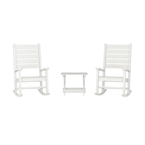 English Elm Manchester Commercial Grade 3-Piece Indoor/Outdoor Set with Durable Rocking Chairs & Table White LE-HMP-2002-2-T1620H-WT-GG