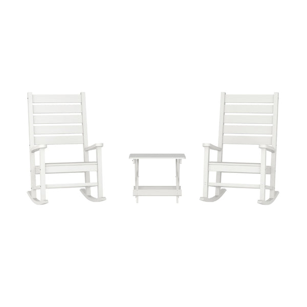 English Elm Manchester Commercial Grade 3-Piece Indoor/Outdoor Set with Durable Rocking Chairs & Table White LE-HMP-2002-2-T1620H-WT-GG