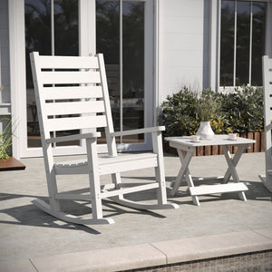 English Elm Manchester Commercial Grade 3-Piece Indoor/Outdoor Set with Durable Rocking Chairs & Table White LE-HMP-2002-2-T1620H-WT-GG