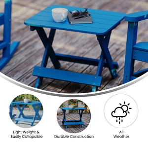 English Elm Halifax Outdoor Folding Side Table - Durable All-Weather Adirondack Design for Versatile Use Blue LE-HMP-2012-1620H-BL-GG