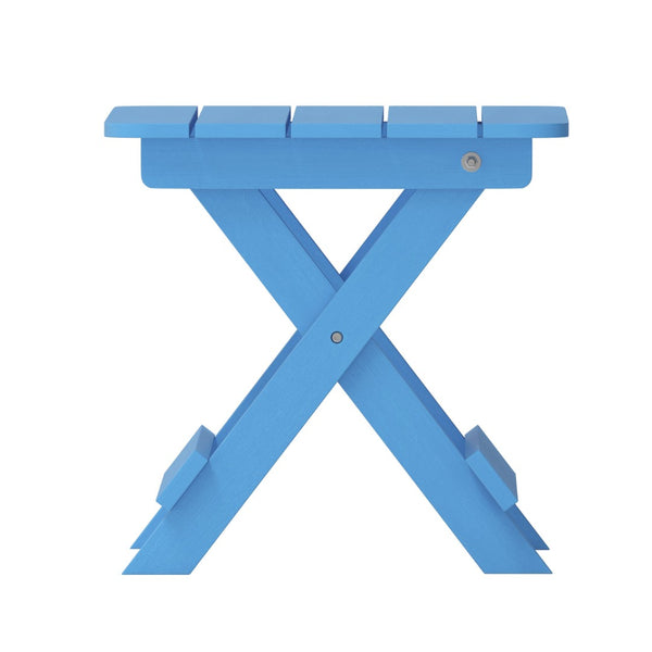 English Elm Halifax Outdoor Folding Side Table - Durable All-Weather Adirondack Design for Versatile Use Blue LE-HMP-2012-1620H-BL-GG