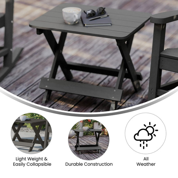 English Elm Halifax Outdoor Folding Side Table - Durable All-Weather Adirondack Design for Versatile Use Gray LE-HMP-2012-1620H-GY-GG