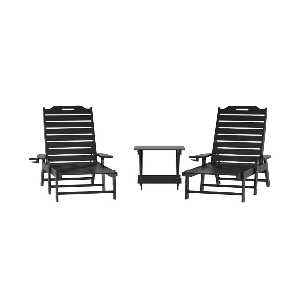 English Elm Monterey Commercial Grade 3-Piece Adirondack Set with Adjustable Loungers and Folding Side Table Black LE-HMP-2017-2-T1620H-BK-GG