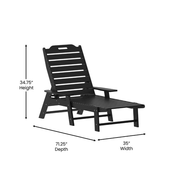 English Elm Monterey Commercial Grade 3-Piece Adirondack Set with Adjustable Loungers and Folding Side Table Black LE-HMP-2017-2-T1620H-BK-GG