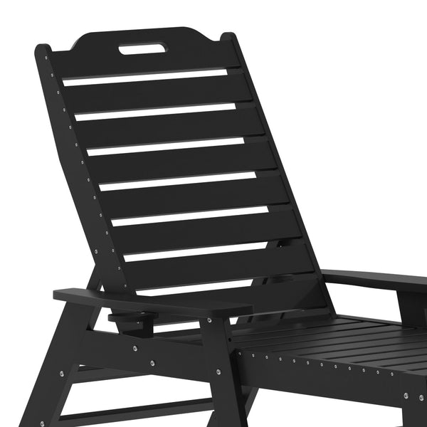 English Elm Monterey Commercial Grade 3-Piece Adirondack Set with Adjustable Loungers and Folding Side Table Black LE-HMP-2017-2-T1620H-BK-GG