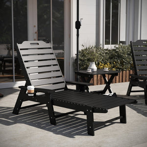 English Elm Monterey Commercial Grade 3-Piece Adirondack Set with Adjustable Loungers and Folding Side Table Black LE-HMP-2017-2-T1620H-BK-GG