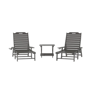 English Elm Monterey Commercial Grade 3-Piece Adirondack Set with Adjustable Loungers and Folding Side Table Gray LE-HMP-2017-2-T1620H-GY-GG