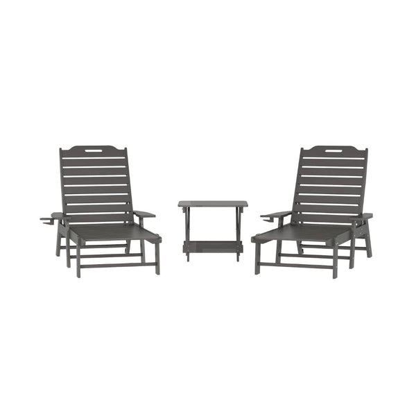 English Elm Monterey Commercial Grade 3-Piece Adirondack Set with Adjustable Loungers and Folding Side Table Gray LE-HMP-2017-2-T1620H-GY-GG