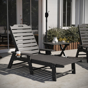 English Elm Monterey Commercial Grade 3-Piece Adirondack Set with Adjustable Loungers and Folding Side Table Gray LE-HMP-2017-2-T1620H-GY-GG