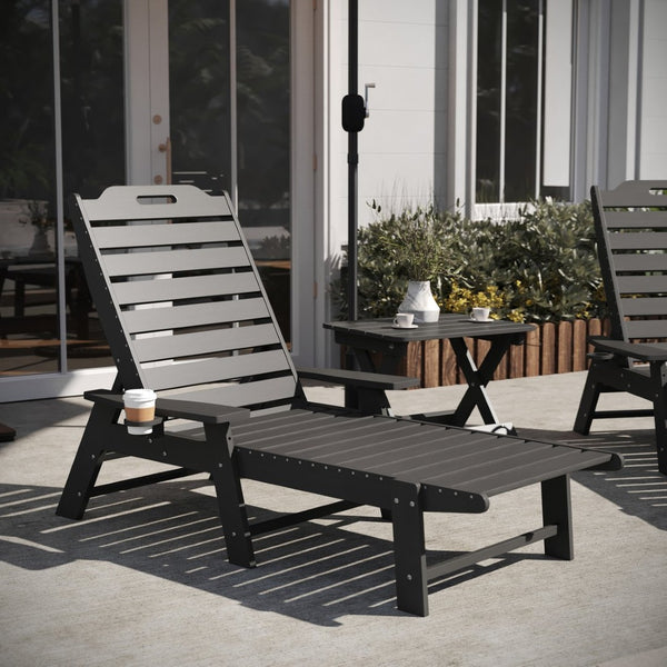 English Elm Monterey Commercial Grade 3-Piece Adirondack Set with Adjustable Loungers and Folding Side Table Gray LE-HMP-2017-2-T1620H-GY-GG