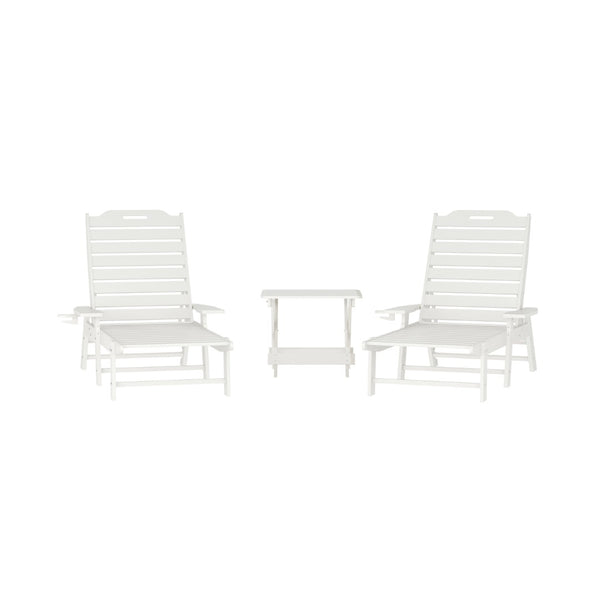 English Elm Monterey Commercial Grade 3-Piece Adirondack Set with Adjustable Loungers and Folding Side Table White LE-HMP-2017-2-T1620H-WT-GG