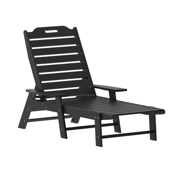 English Elm Monterey Adjustable Adirondack Lounger – Ergonomic All-Weather Lounge Chair with Cup Holder Comfort Black LE-HMP-2017-414-BK-GG