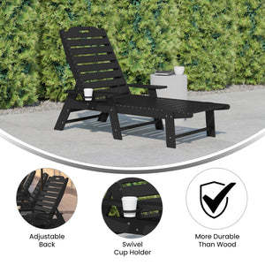 English Elm Monterey Adjustable Adirondack Lounger – Ergonomic All-Weather Lounge Chair with Cup Holder Comfort Black LE-HMP-2017-414-BK-GG