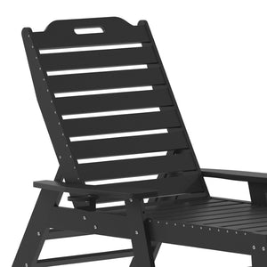 English Elm Monterey Adjustable Adirondack Lounger – Ergonomic All-Weather Lounge Chair with Cup Holder Comfort Black LE-HMP-2017-414-BK-GG