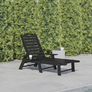 English Elm Monterey Adjustable Adirondack Lounger – Ergonomic All-Weather Lounge Chair with Cup Holder Comfort Black LE-HMP-2017-414-BK-GG