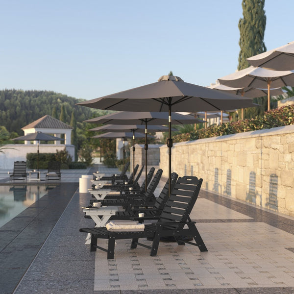 English Elm Monterey Adjustable Adirondack Lounger – Ergonomic All-Weather Lounge Chair with Cup Holder Comfort Black LE-HMP-2017-414-BK-GG