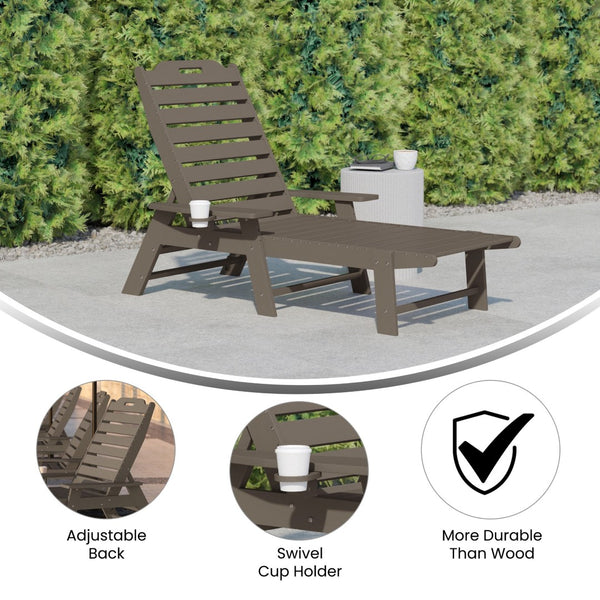 English Elm Monterey Adjustable Adirondack Lounger – Ergonomic All-Weather Lounge Chair with Cup Holder Comfort Brown LE-HMP-2017-414-BR-GG