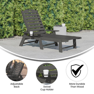 English Elm Monterey Adjustable Adirondack Lounger – Ergonomic All-Weather Lounge Chair with Cup Holder Comfort Gray LE-HMP-2017-414-GY-GG