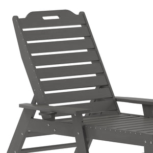 English Elm Monterey Adjustable Adirondack Lounger – Ergonomic All-Weather Lounge Chair with Cup Holder Comfort Gray LE-HMP-2017-414-GY-GG