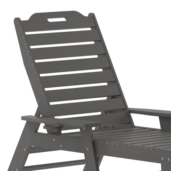 English Elm Monterey Adjustable Adirondack Lounger – Ergonomic All-Weather Lounge Chair with Cup Holder Comfort Gray LE-HMP-2017-414-GY-GG