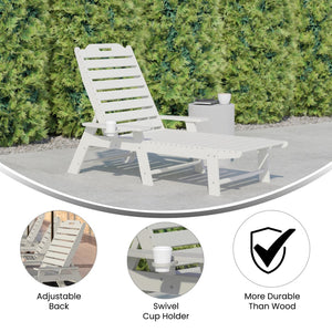 English Elm Monterey Adjustable Adirondack Lounger – Ergonomic All-Weather Lounge Chair with Cup Holder Comfort White LE-HMP-2017-414-WT-GG
