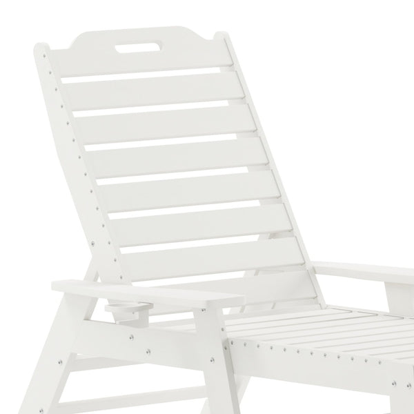 English Elm Monterey Adjustable Adirondack Lounger – Ergonomic All-Weather Lounge Chair with Cup Holder Comfort White LE-HMP-2017-414-WT-GG