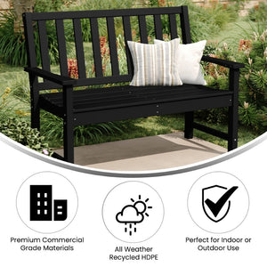 English Elm Ellsworth Commercial Grade 50" All-Weather Recycled HDPE Bench with Contoured Seat for Comfort Black LE-HMP-2035-12-BLK-GG