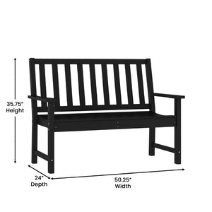 English Elm Ellsworth Commercial Grade 50" All-Weather Recycled HDPE Bench with Contoured Seat for Comfort Black LE-HMP-2035-12-BLK-GG