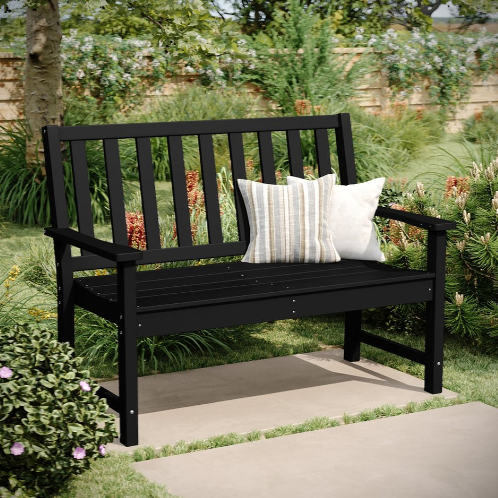 English Elm Ellsworth Commercial Grade 50" All-Weather Recycled HDPE Bench with Contoured Seat for Comfort Black LE-HMP-2035-12-BLK-GG